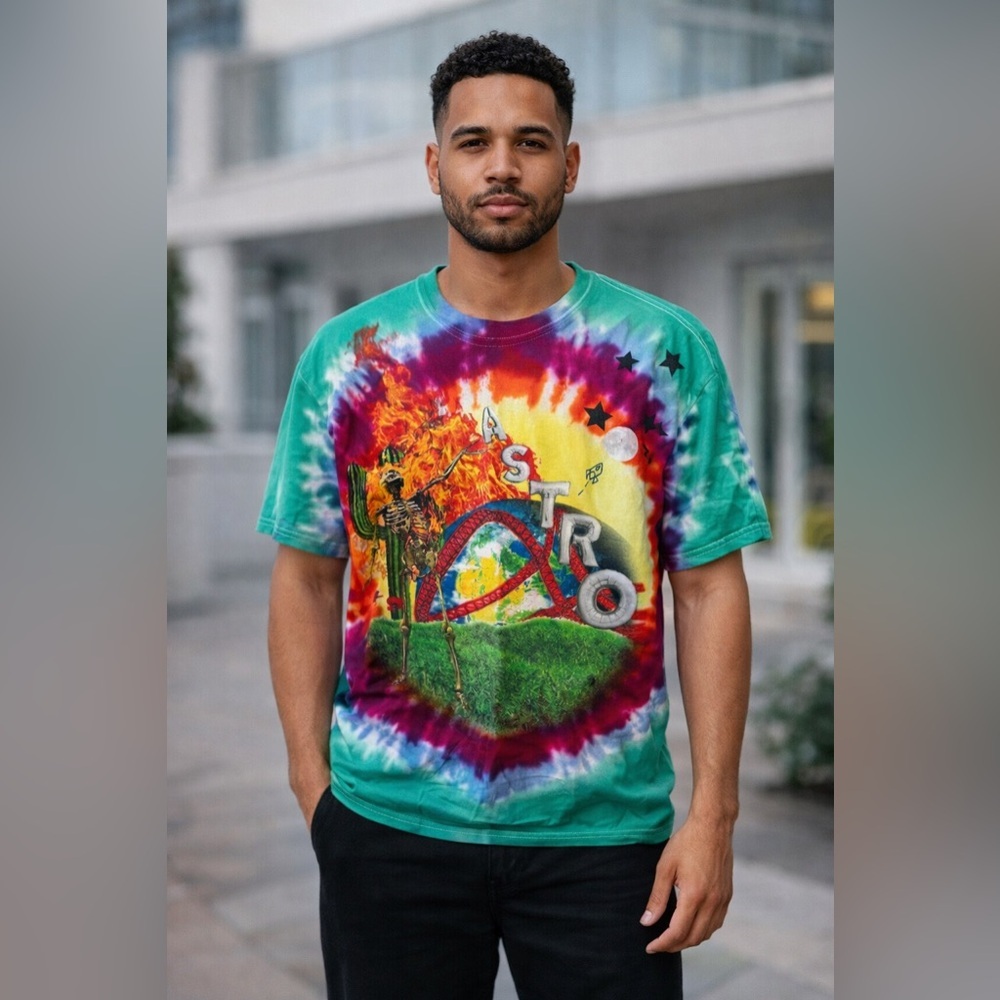 514 Travis Scott Astroworld Tie Dye Tee Size Medium Color Green Red